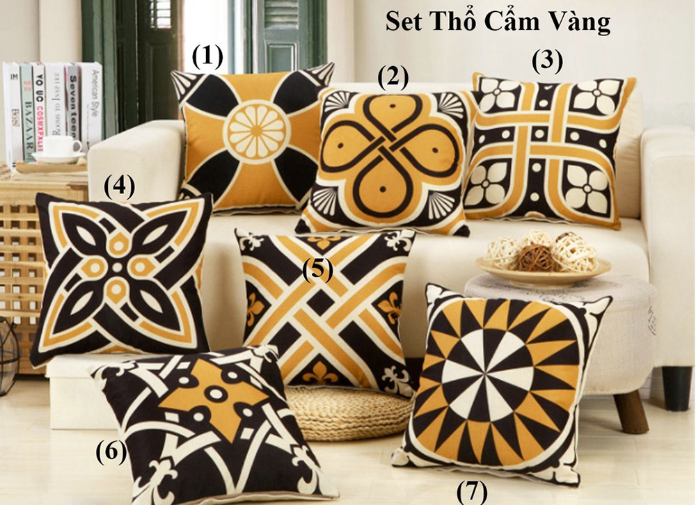 Gối tựa lưng sofa gỗ họa tiết thổ cẩm