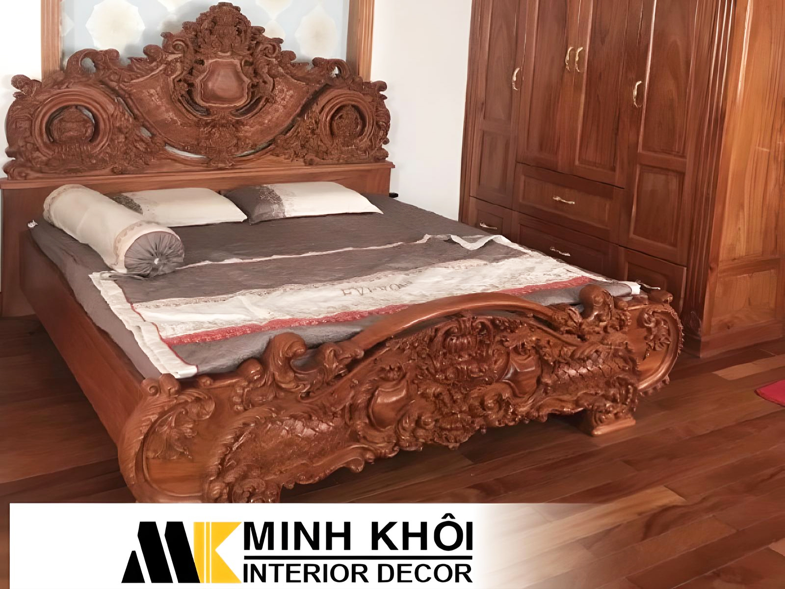 Gường Gõ Đỏ Cổ Điển Cao Cấp - GN166