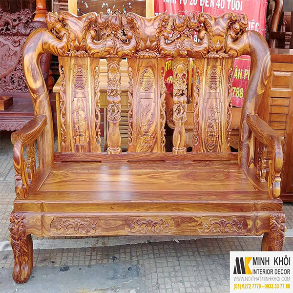 Ghế dài của “Bộ bàn ghế phòng khách cao cấp đẹp gỗ hương” ​