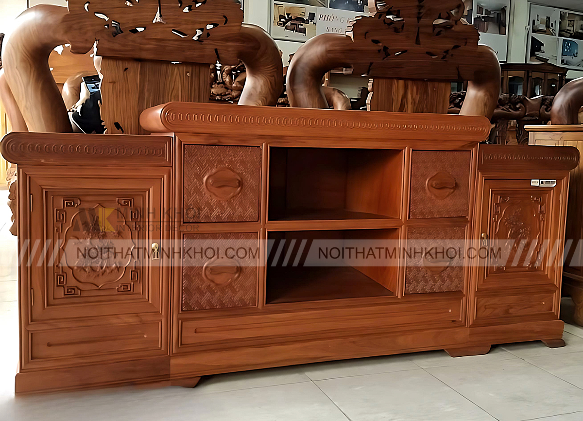 Kệ Để Tivi Gỗ Gõ Đỏ Đẹp - KTV910