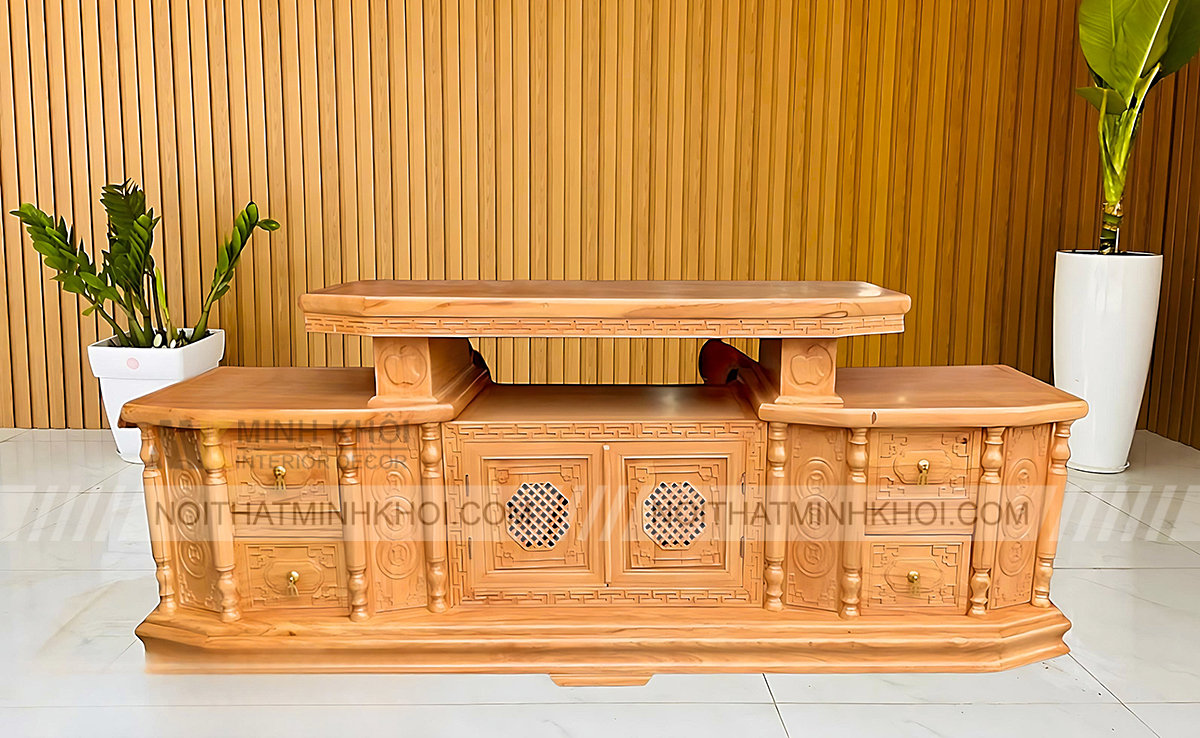 Kệ để tivi gỗ gõ đỏ mâm cao - KTV912
