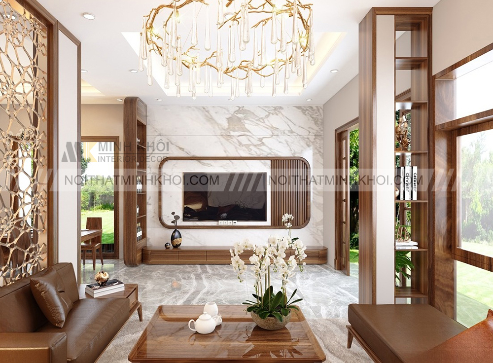 Kệ tivi âm tường có họa tiết tinh xảo