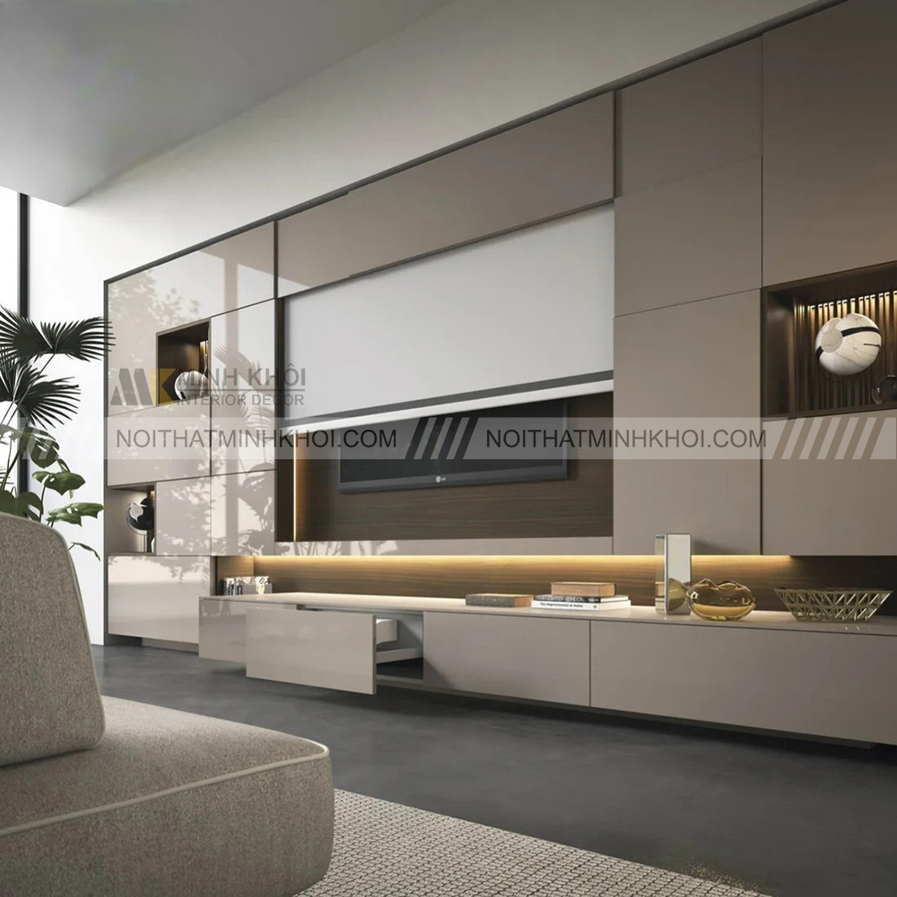 Kệ tivi âm tường kết hợp nhiều ngăn tủ đa năng
