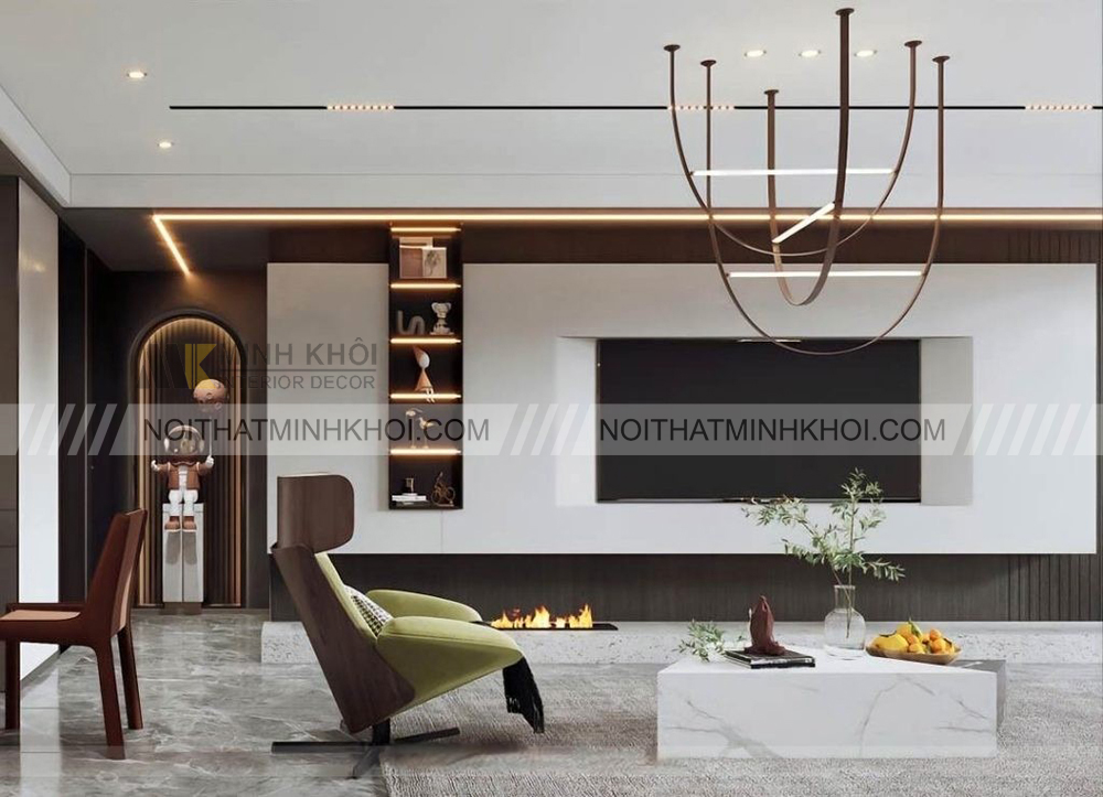 Kệ tivi âm tường màu gỗ