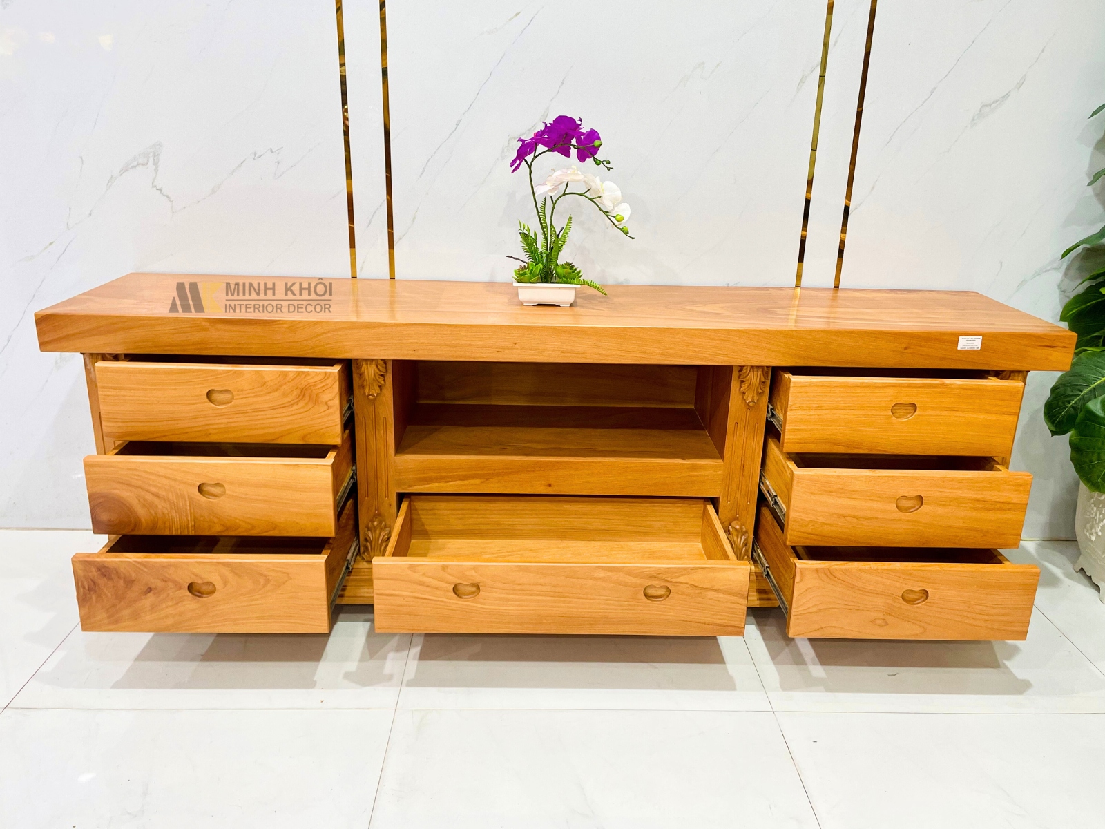 Kệ Tivi Đẹp Cao Cấp Gõ Đỏ Nguyên Tấm - KTV876