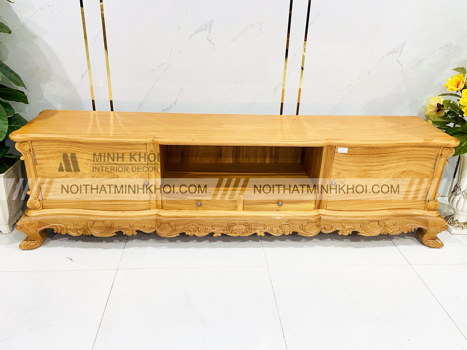 Kệ Tivi Đẹp Gỗ Gõ Đỏ Louis Mặt Liền Cao Cấp - KTV903