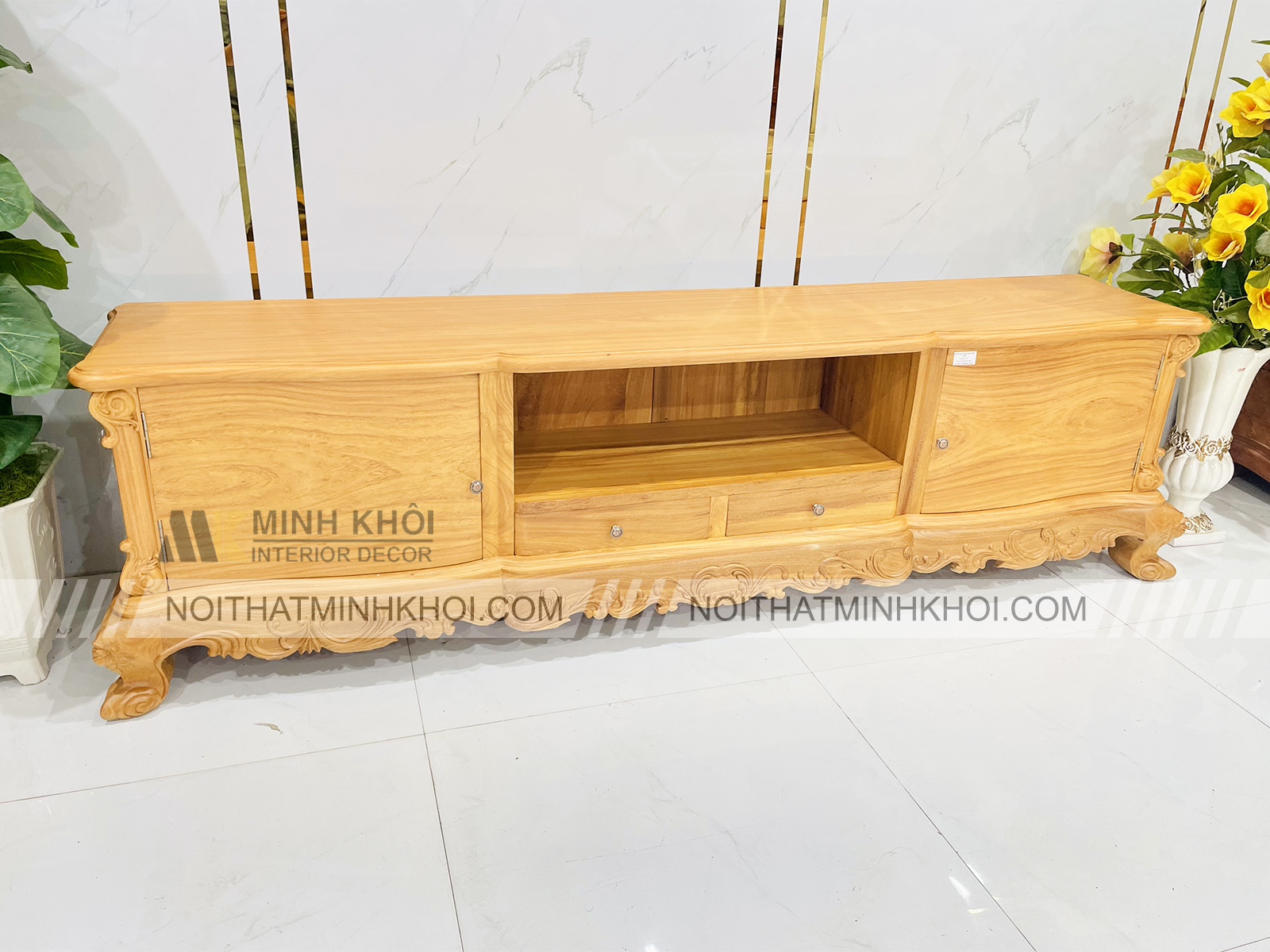 Kệ Tivi Đẹp Gỗ Gõ Đỏ Louis Mặt Liền Cao Cấp - KTV903