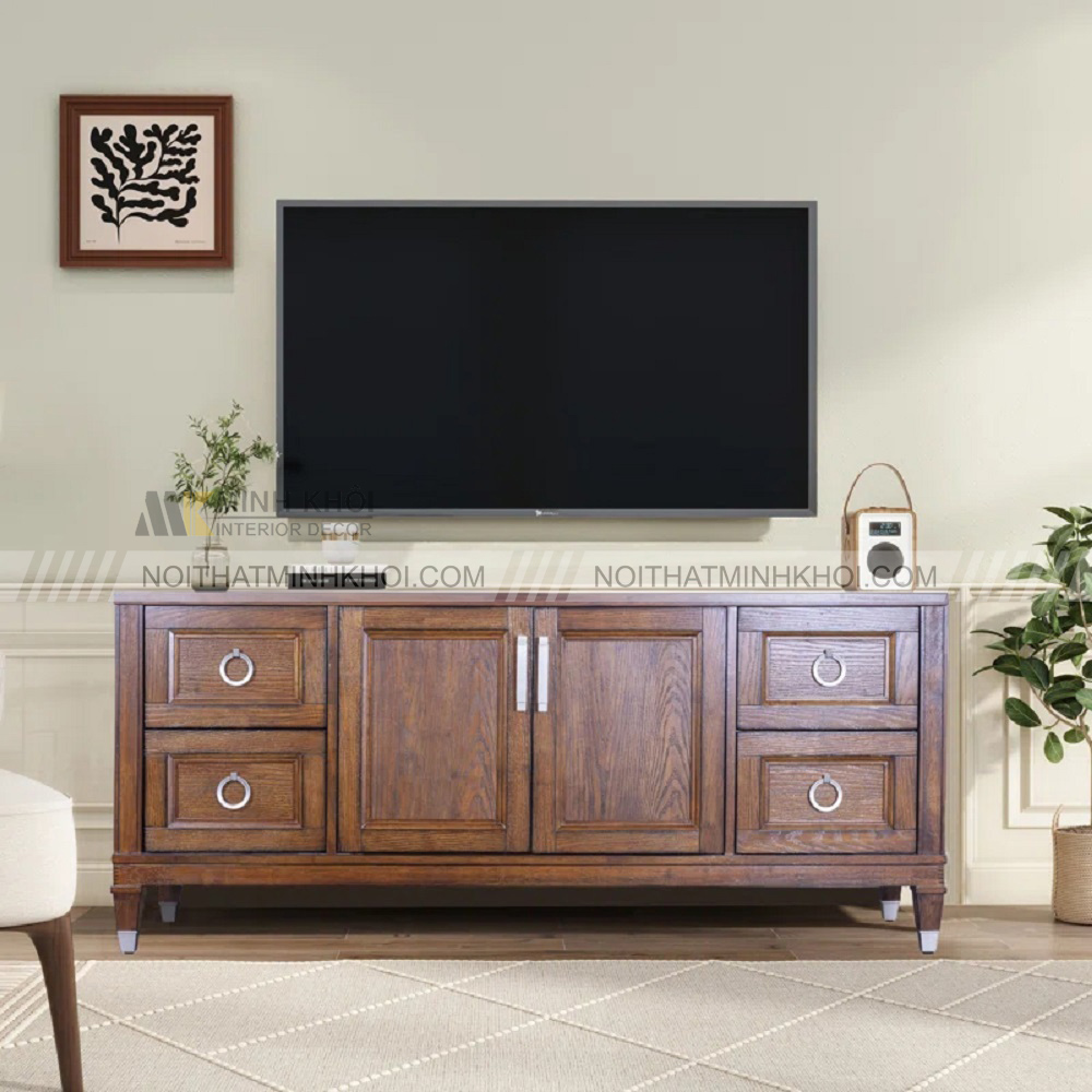 Kệ tivi gỗ cao su nguyên khối