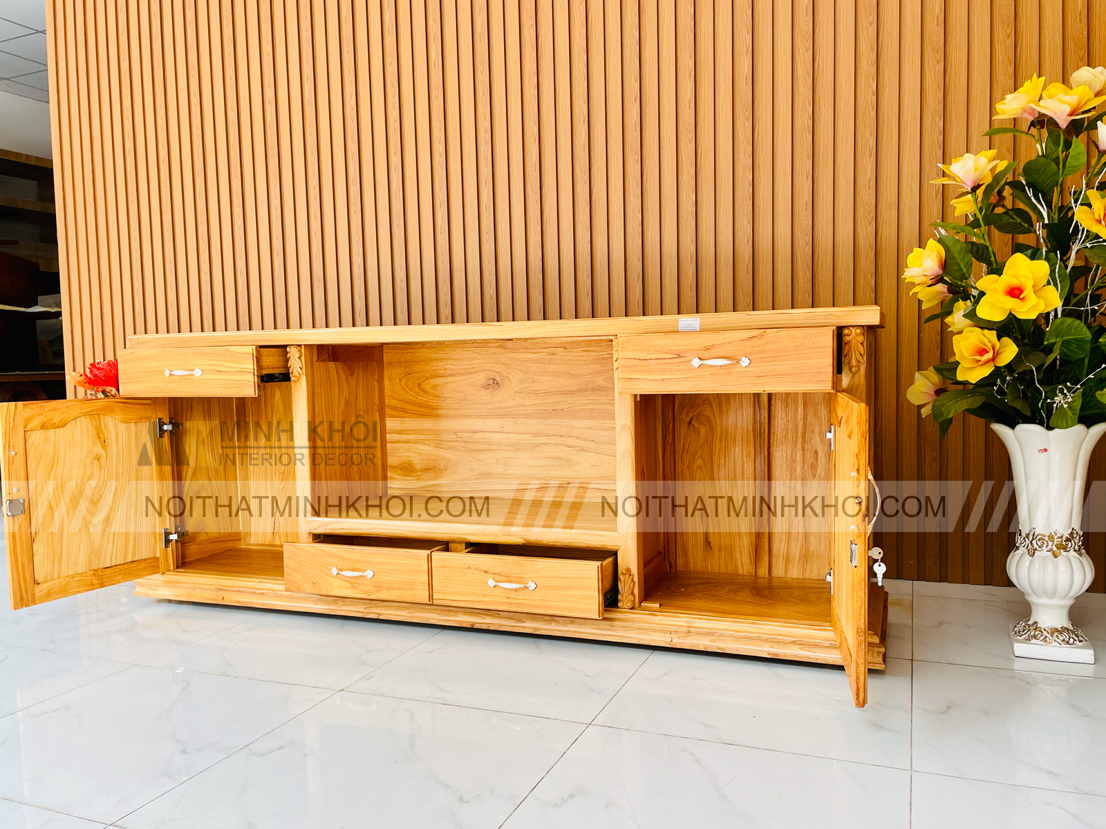 Kệ Tivi Gõ Đỏ Hiện Đại Mặt Liền Cao Cấp - KTV933