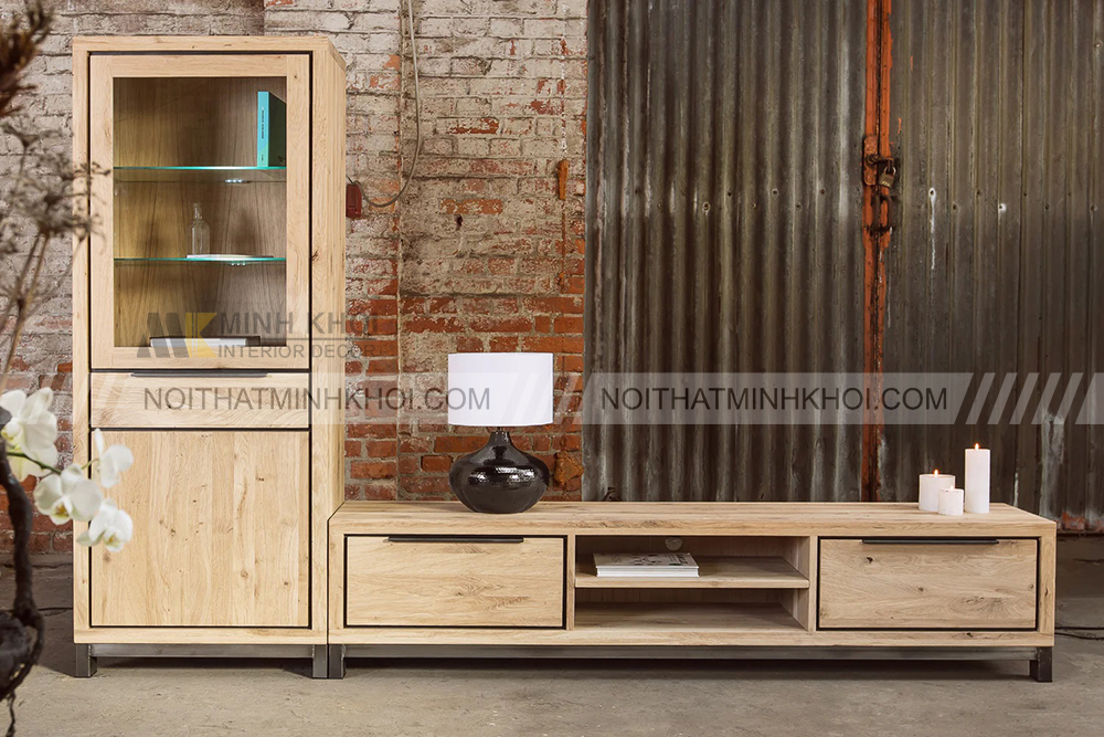 Kệ tivi gỗ sồi chữ L