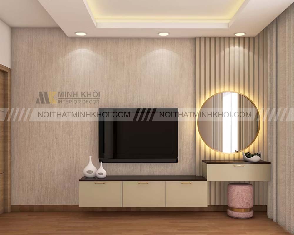 Kệ tivi kết hợp bàn trang điểm có đèn LED