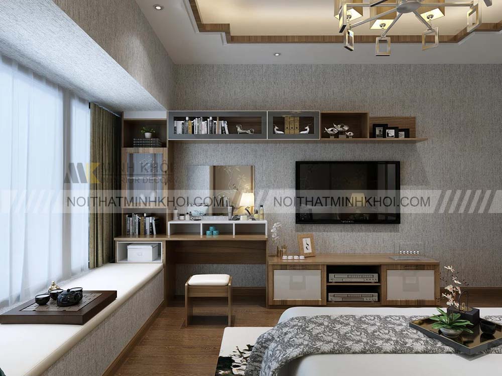 Kệ tivi kết hợp bàn trang điểm có giá sách