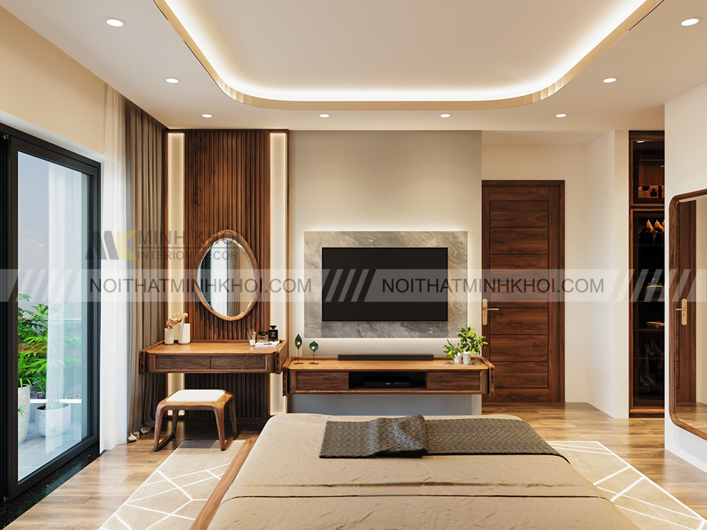 Kệ tivi kết hợp bàn trang điểm gỗ tự nhiên