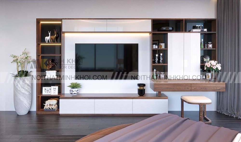 Kệ tivi kết hợp bàn trang điểm hiện đại