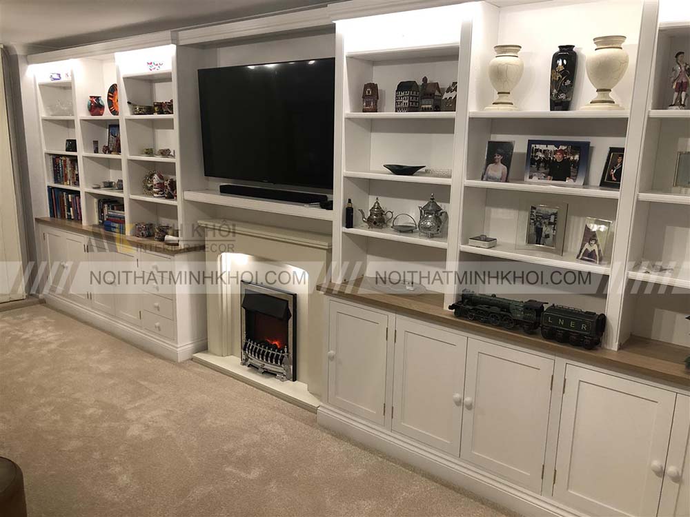 Kệ tivi kết hợp giá sách có nhiều ngăn kéo đa năng