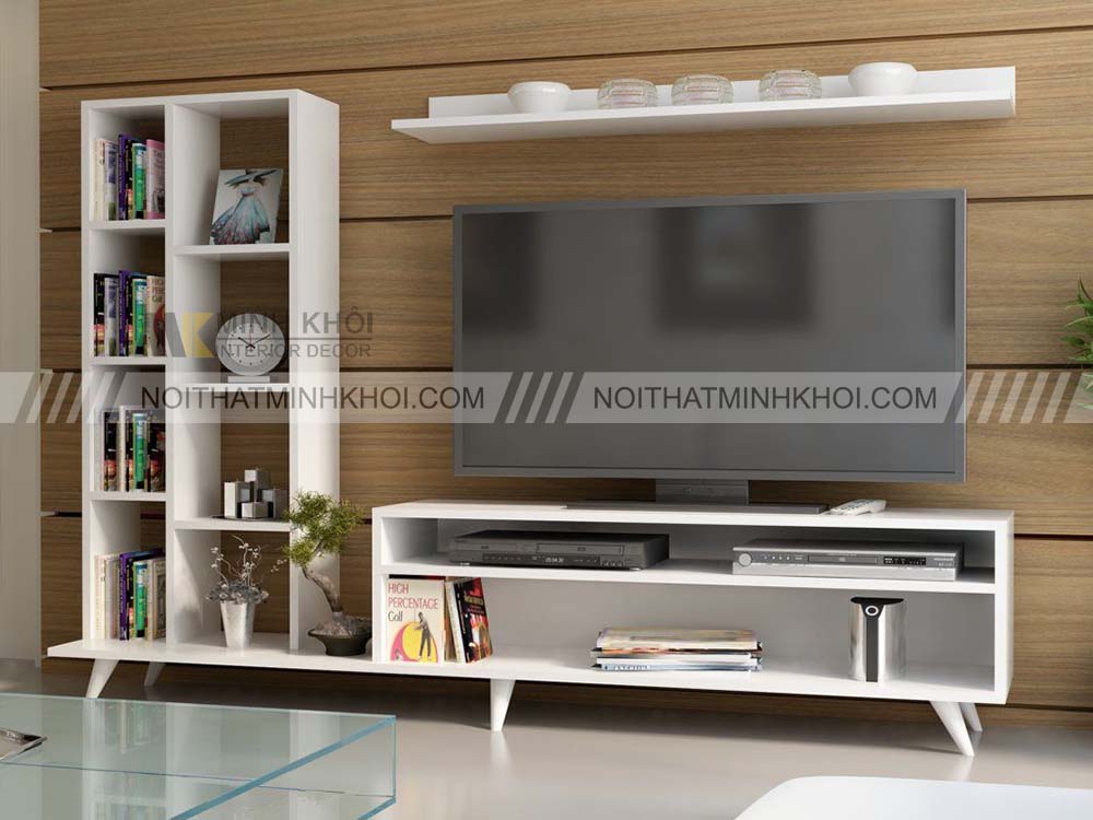 Kệ tivi kết hợp giá sách dạng chữ L