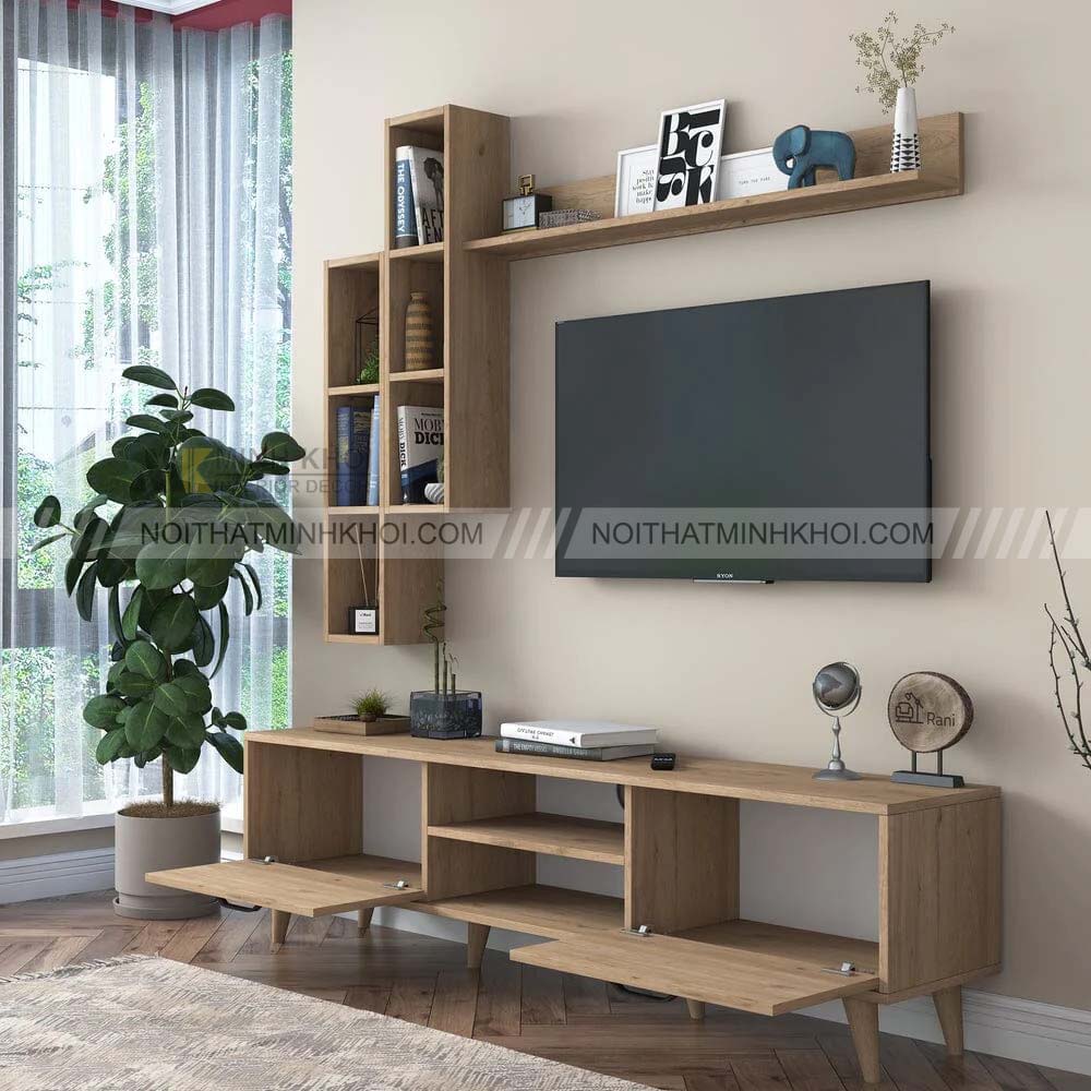 Kệ tivi kết hợp giá sách dạng treo tường