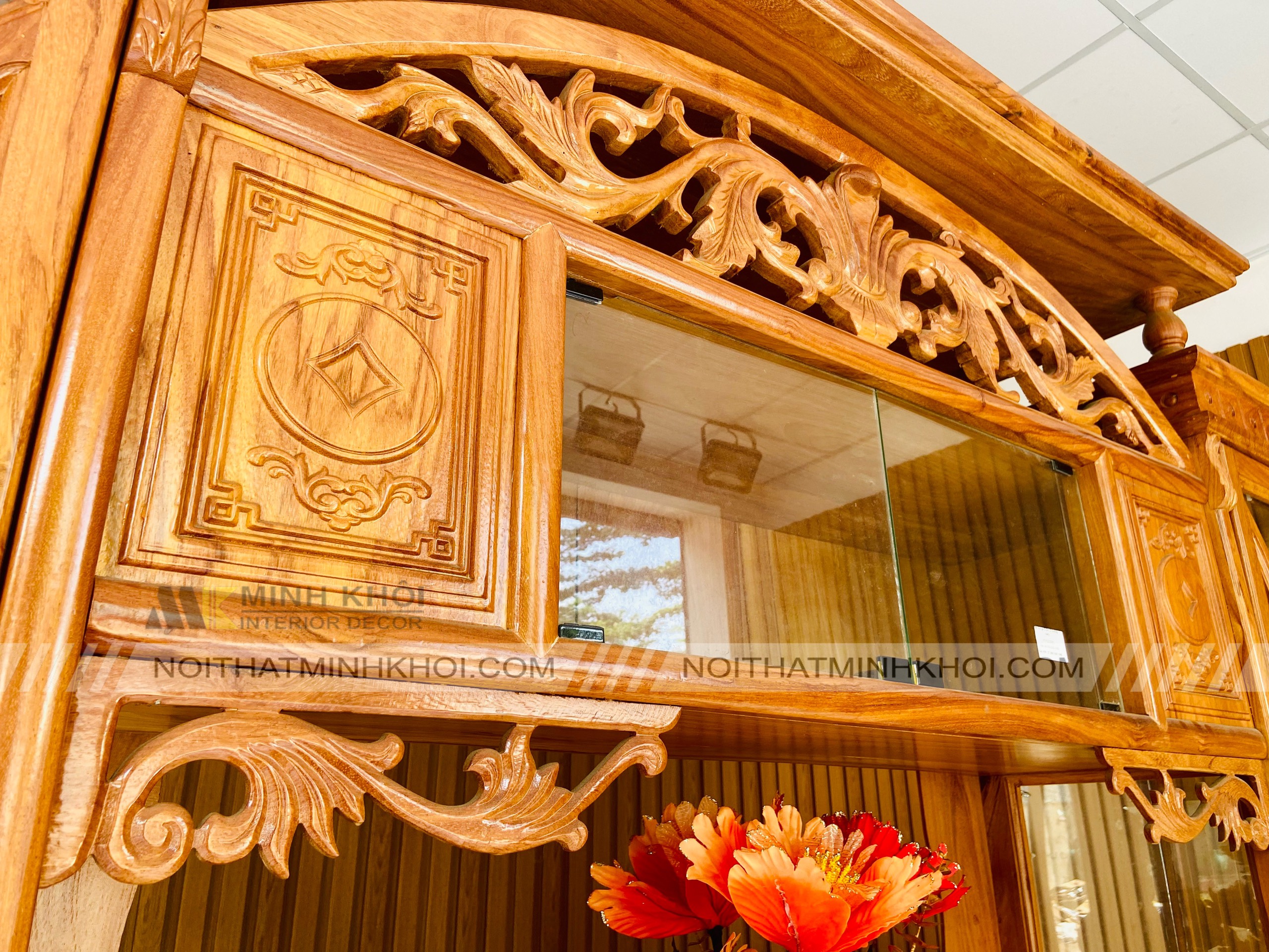 Kệ Tivi Kết Hợp Tủ Rượu Gỗ Gõ Đỏ - KTV2030