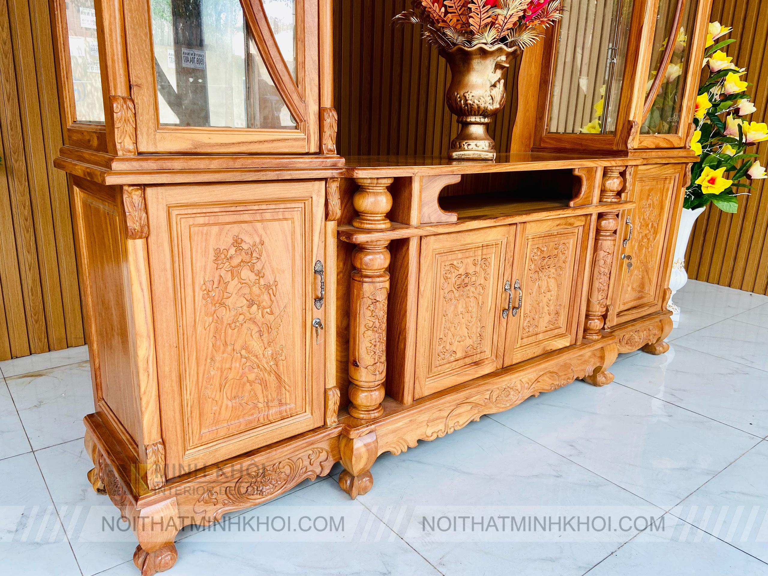 Kệ Tivi Kết Hợp Tủ Rượu Gỗ Gõ Đỏ - KTV2030