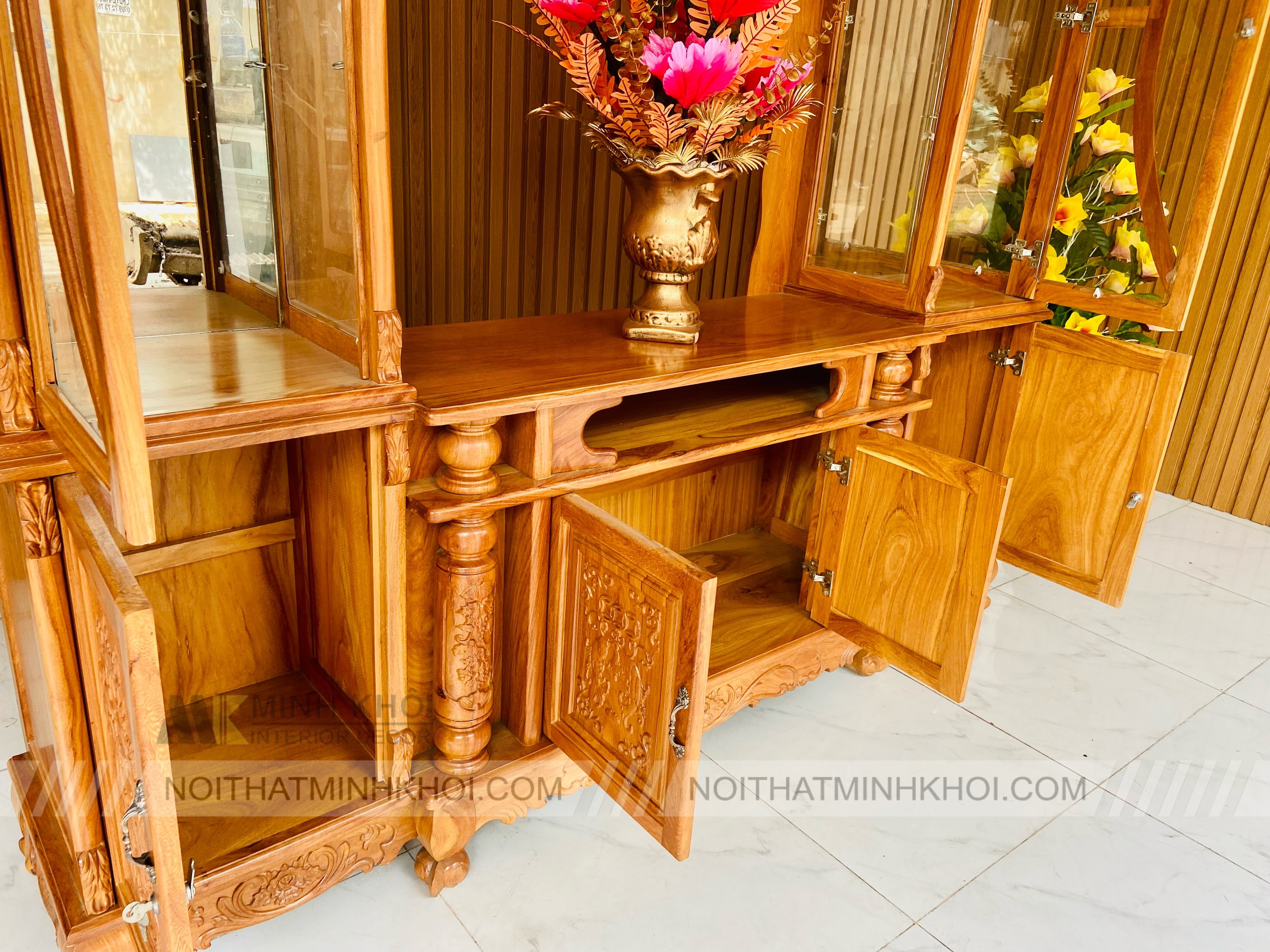 Kệ Tivi Kết Hợp Tủ Rượu Gỗ Gõ Đỏ - KTV2030