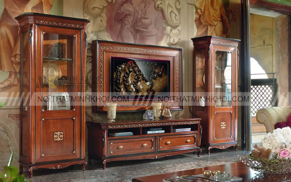 Kệ tivi kết hợp tủ trang trí phong cách cổ điển