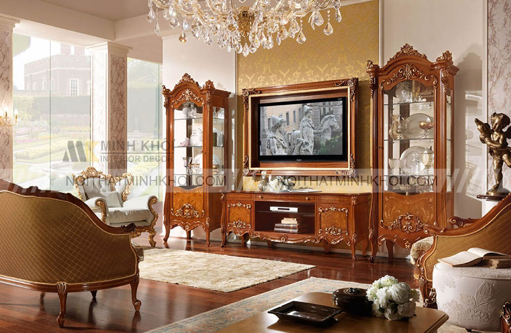 Kệ tivi kết hợp tủ trang trí phong cách cổ điển