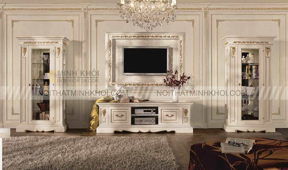 Kệ tivi kết hợp tủ trang trí phong cách tân cổ điển