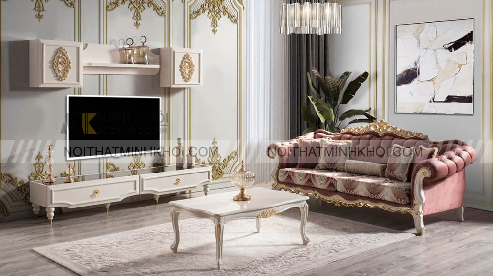 Kệ tivi kết hợp tủ trang trí phong cách tân cổ điển