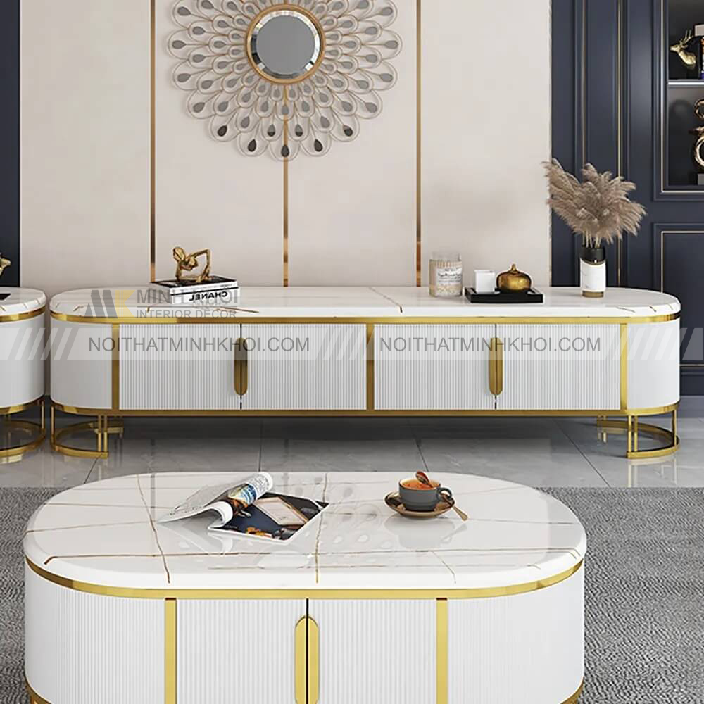 Kệ tivi mặt đá có chân kim loại