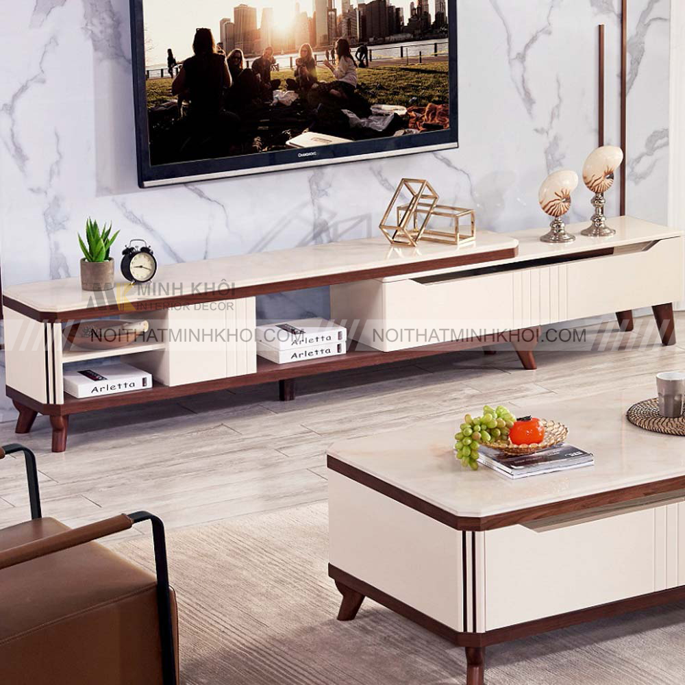 Kệ tivi mặt đá và gỗ