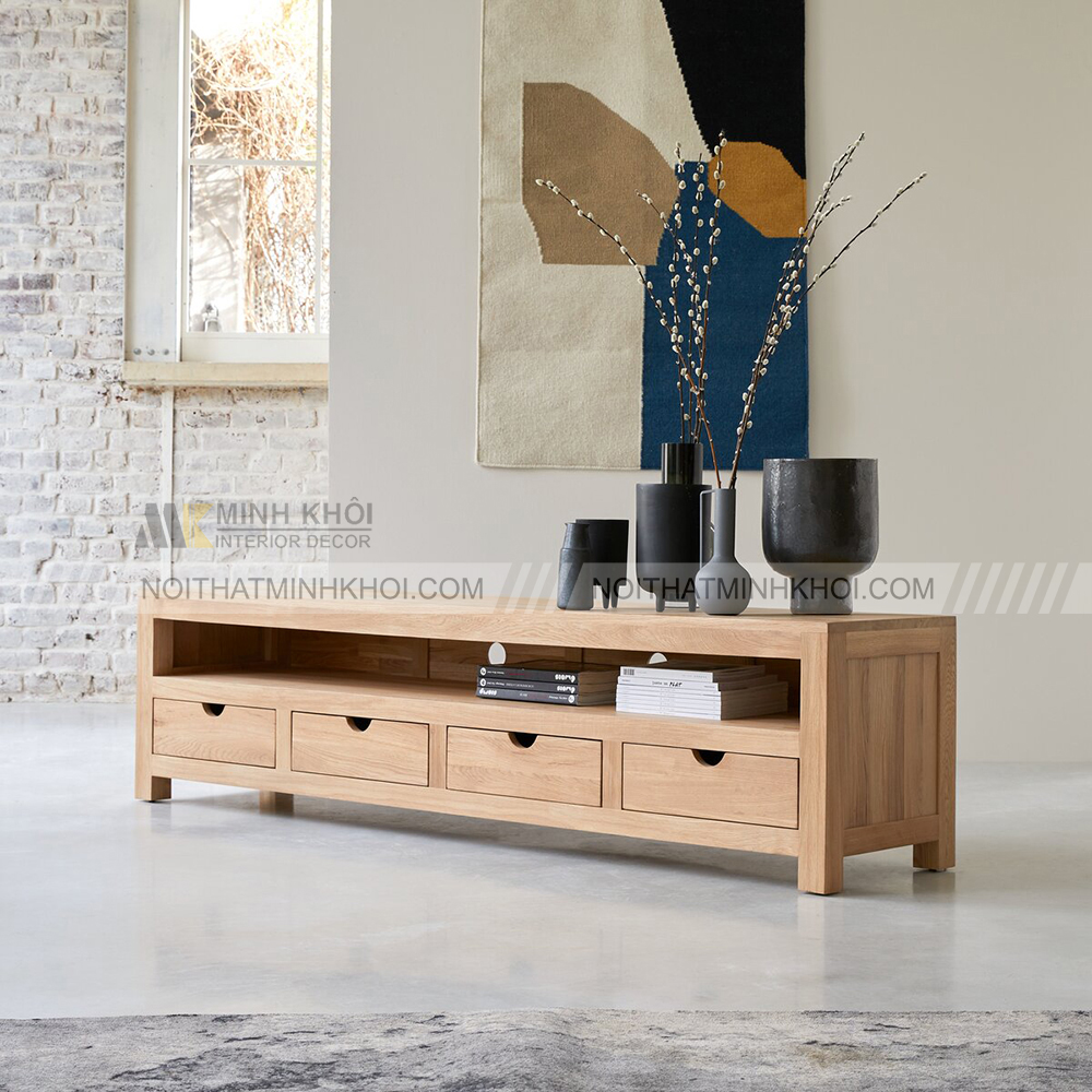 Kệ tivi nguyên khối gỗ sồi