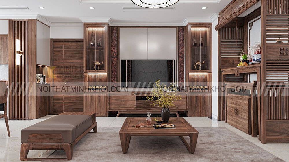 Kệ tivi gỗ nguyên khối kiêm tủ rượu