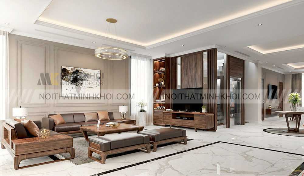 Kệ tivi gỗ nguyên khối kết hợp vách ngăn