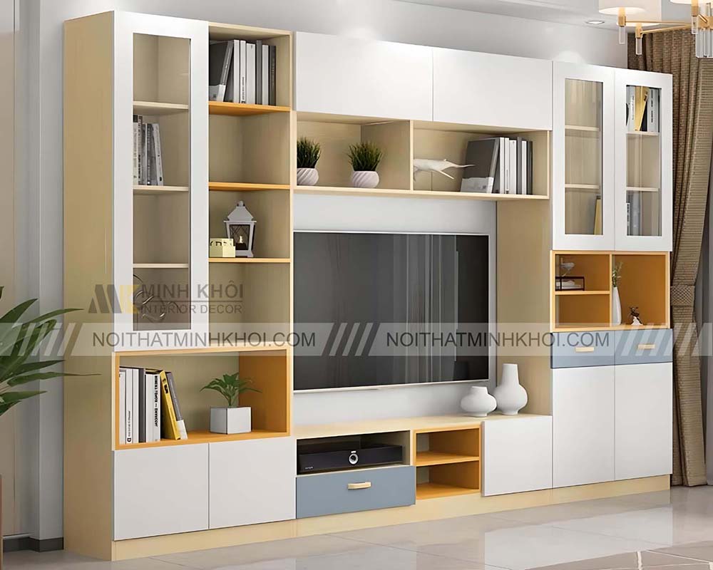 Kệ tivi phòng khách nhà ống bằng gỗ công nghiệp