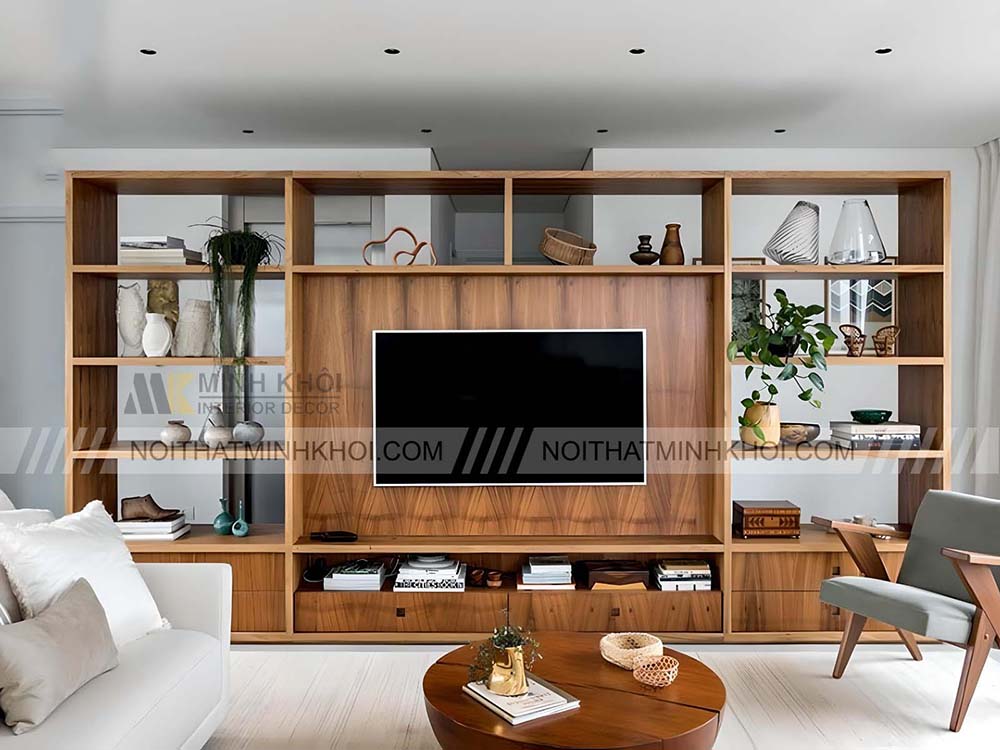 Kệ tivi phòng khách nhà ống phong cách hiện đại