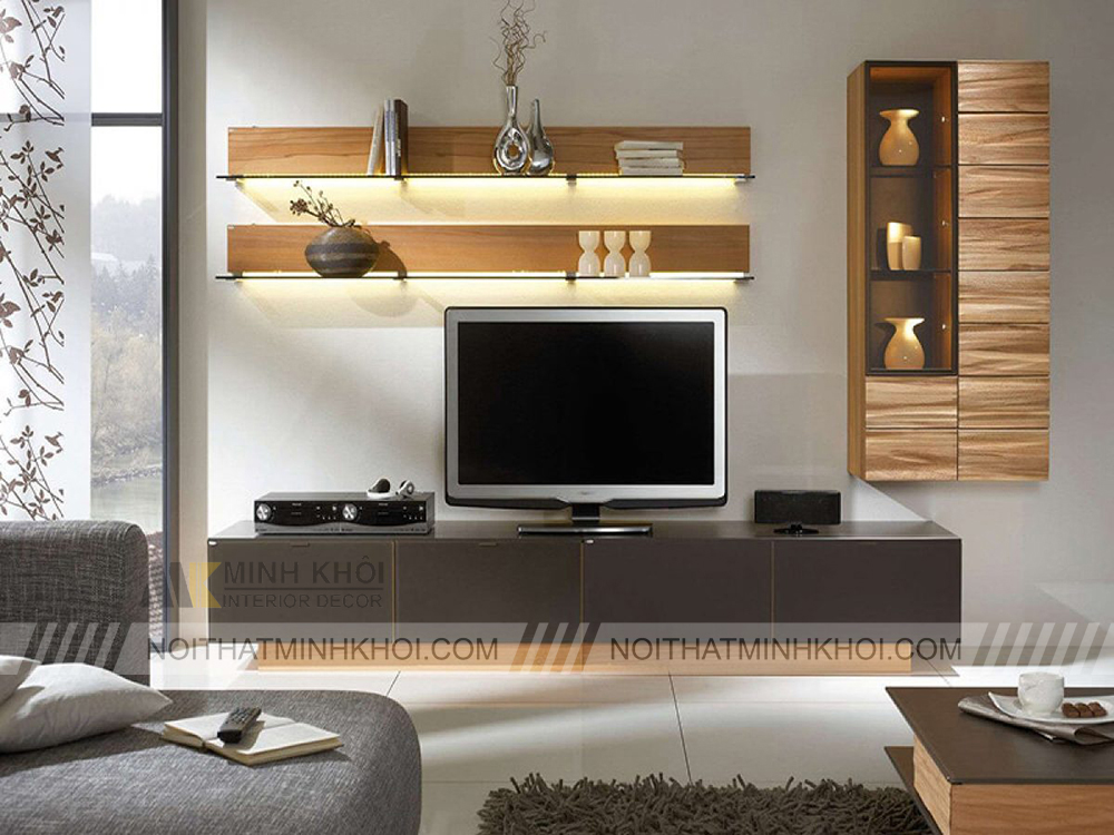 Kệ tivi phòng khách nhà ống tích hợp đèn LED