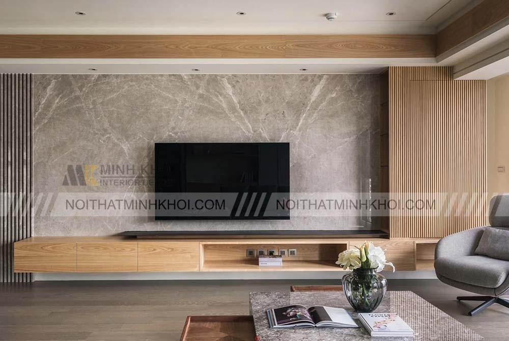 tivi treo tường từ gỗ tự nhiên