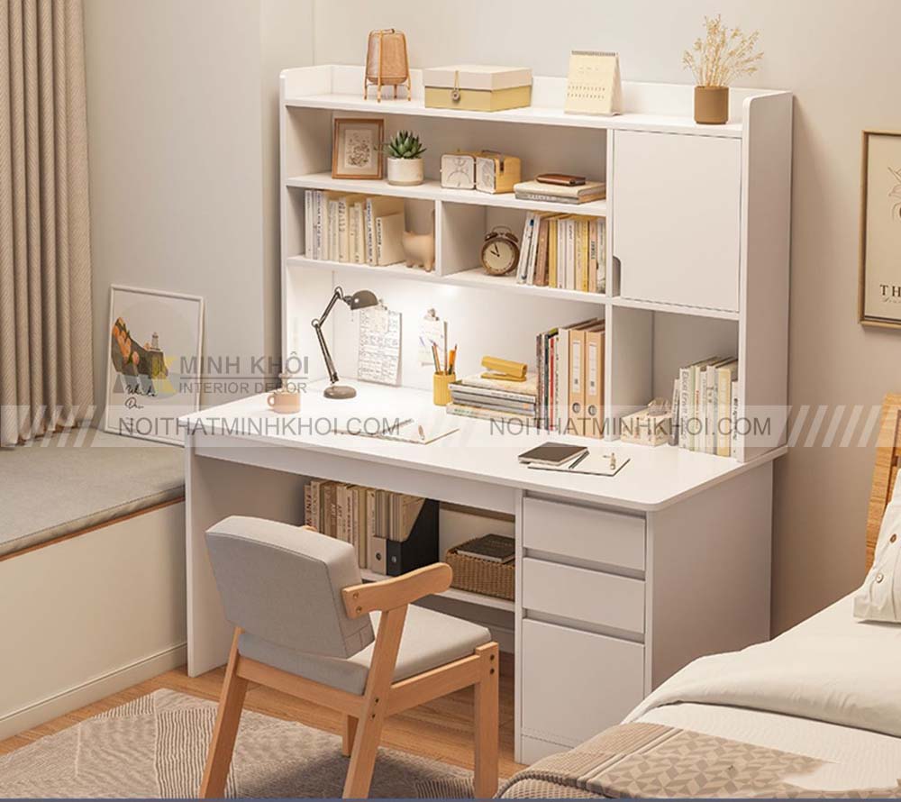 Mẫu bàn học liền giá sách