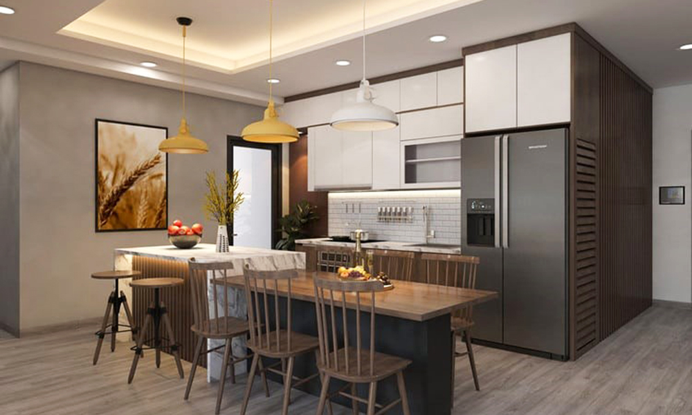 Mẫu bếp kết hợp với bàn ăn phong cách hiện đại