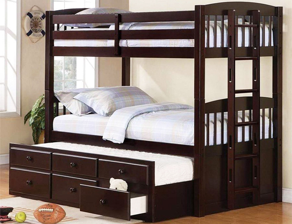 Mẫu giường 2 tầng gỗ tự nhiên có hộc tủ