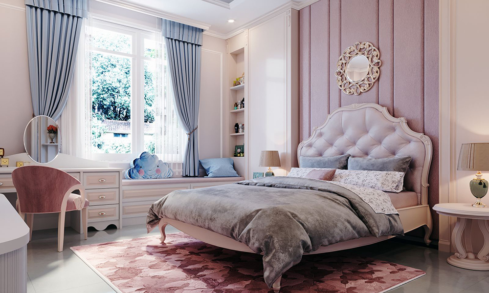 Mẫu giường ngủ vintage cùng gam màu trắng - đỏ