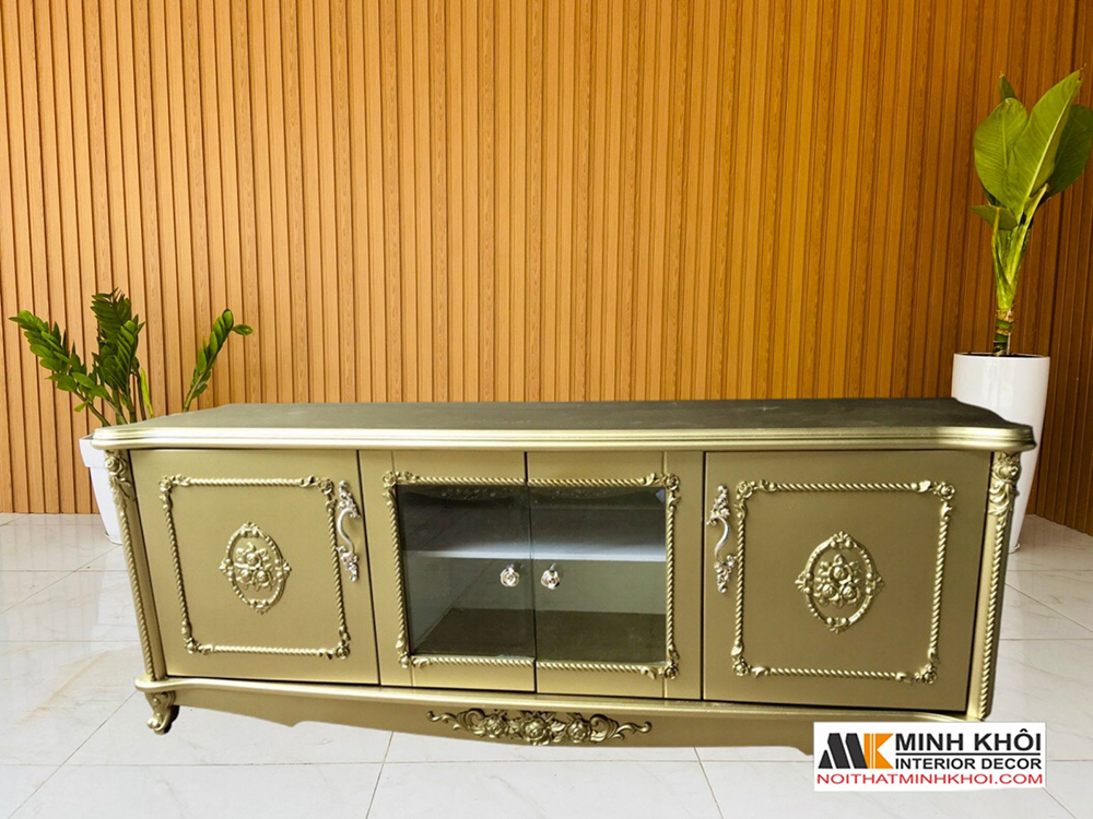 Kệ tivi cao cấp gỗ MDF mạ nhũ vàng độc đáo