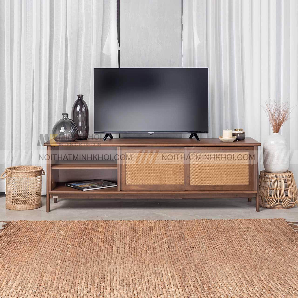 Kệ tivi gỗ công nghiệp phong cách đơn giản màu nâu đậm