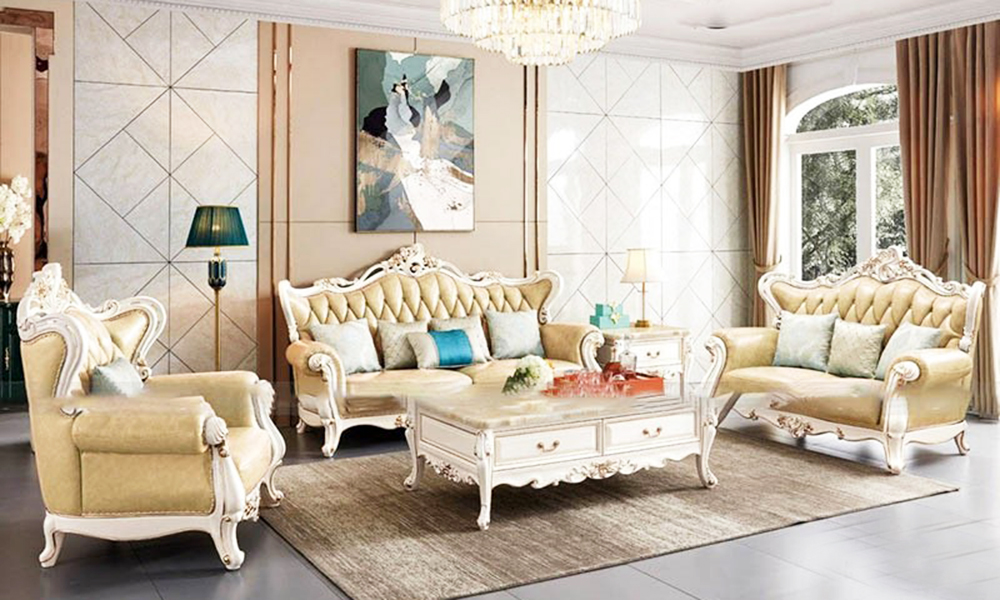 Mẫu sofa băng bọc da phong cách tân cổ điển