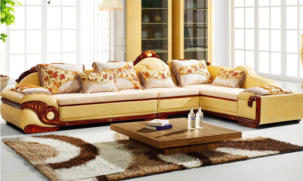 Mẫu sofa gỗ bọc nhung tân cổ điển