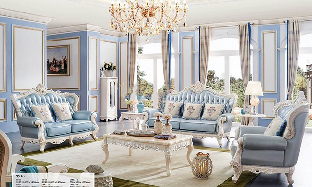 Mẫu sofa gỗ tân cổ điển bọc da sang trọng