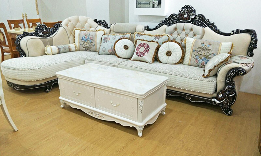 Mẫu sofa gỗ tân cổ điển bọc nỉ cao cấp