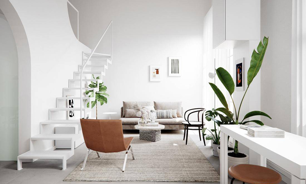 Mẫu thiết kế phòng khách đẹp màu trắng