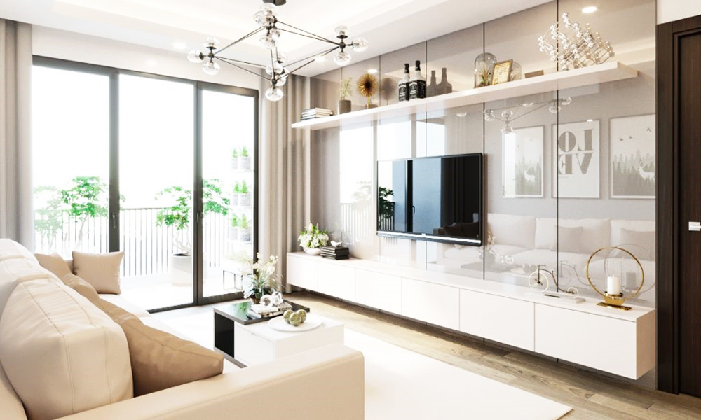 Mẫu thiết kế phòng khách đẹp màu trắng