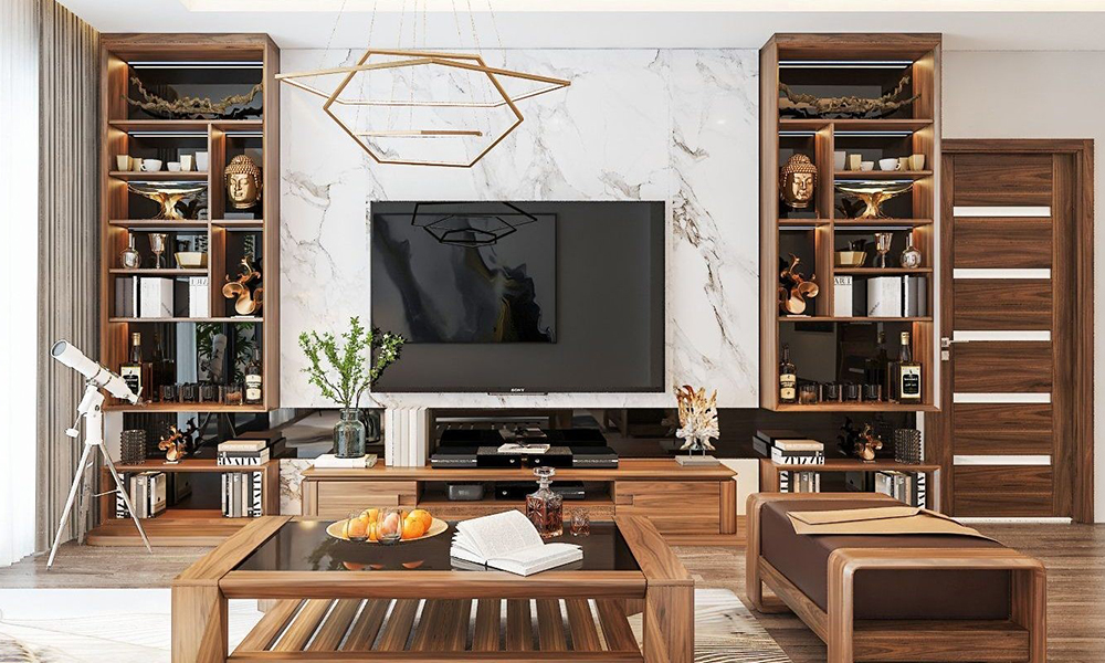Mẫu thiết kế phòng khách đẹp từ gỗ